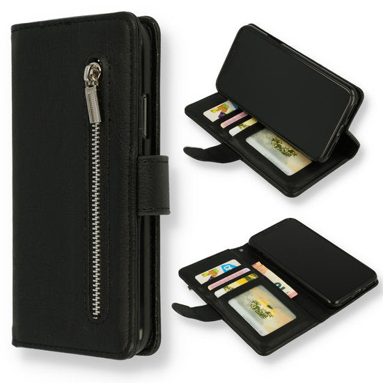 Samsung S21 FE - hoesje met rits Bookcase wallet case zwart 