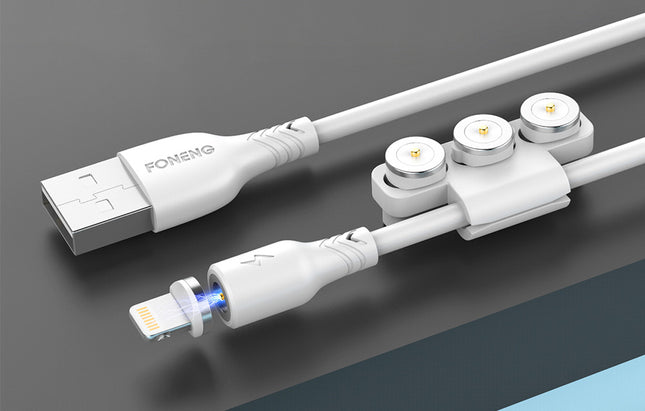 Foneng X62 magnetische 3in1 USB naar USB-C / Lightning / micro-USB-kabel, 2.4A, 1m (wit)