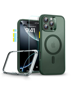 ESR Classic Pro HaloLock Hoesje + Tempered Glass Geschikt voor Apple iPhone 16 Pro Max | Back Cover Compatibel met MagSafe met Screen Protector | Camera Bescherming | Frosted Groen