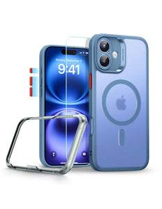 ESR Classic Pro HaloLock Hoesje + Tempered Glass Geschikt voor Apple iPhone 16 | Back Cover Compatibel met MagSafe met Screen Protector | Camera Bescherming | Frosted Blauw