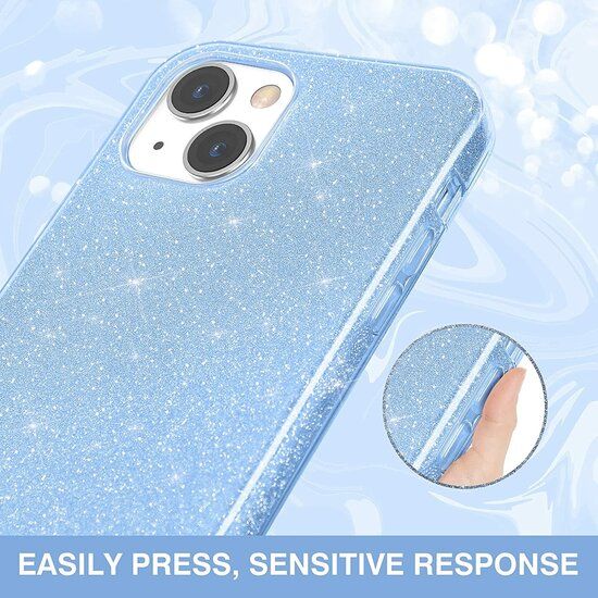 iPhone 15 Plus hoesje silicone case cover glitters blauw