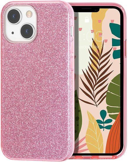 iPhone 15 hoesje silicone case cover glitters roze