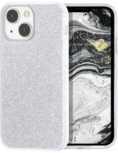 iPhone 15 Plus hoesje silicone case cover glitters zilver
