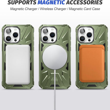 iPhone 15 Pro Max hoesje 360° Rotatable Magsafe Ring Armor Case groen