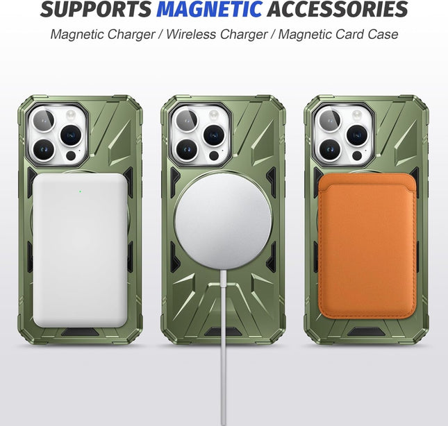 iPhone 15 Pro Max hoesje 360° Rotatable Magsafe Ring Armor Case groen