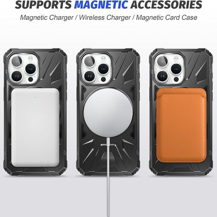 iPhone 15 Pro Max hoesje 360° Rotatable Magsafe Ring Armor Case zwart