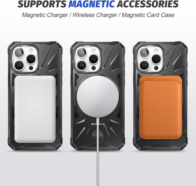 iPhone 15 Pro Max hoesje 360° Rotatable Magsafe Ring Armor Case zwart