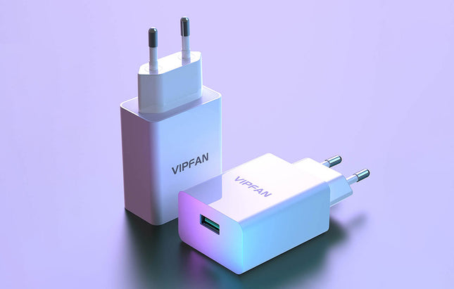 Oplader Vipfan E03, 1x USB, 18W, QC 3.0 + Lightning-kabel (wit)