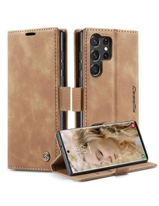 Samsung Galaxy S23 Ultra hoesje Retro Wallet Case - Brown