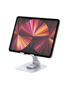 360° draaibaar Tablet Houder XL Opvouwbaar - Extra Stevig & Stabiel - Inklapbare Aluminium Standaard voor Tafel of Bureau - Zilver