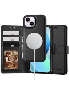 iPhone 13 / iPhone 14 / 16e hoesje Magsafe Magnetic 2-in-1 Wallet case zwart