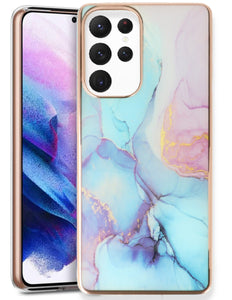 Samsung S24 Ultra Hoesje Marmer Backcover Case Cyan