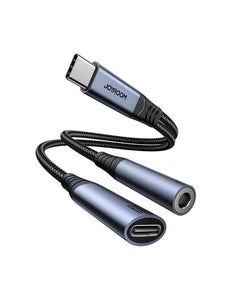2-in-1 Audio adapter Joyroom SY-C02 Type-C to 3.5mm + Type-C (black)
