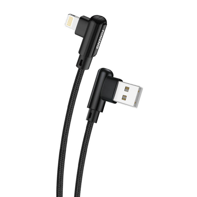 Haakse USB-kabel voor Lightning Foneng X70, 3A, 1m (zwart)