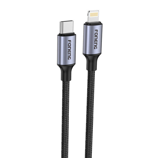 Kabel USB-C naar Lightning Foneng X95 Metalen kop Gevlochten PD20W 1,2m (grijs)