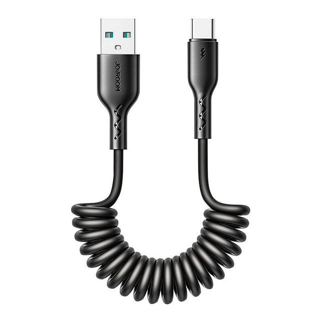 Snellaadkabel voor auto Joyroom USB-A naar Type-C Easy-Travel Series 3A 1,5m, opgerold (zwart)