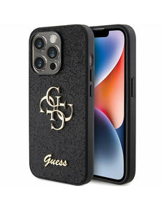 Guess Glitter Script Big 4G hoesje voor iPhone 15 Pro - zwart