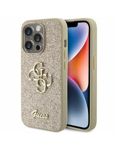 Guess Glitter Script Big 4G hoesje voor iPhone 15 Pro - goud
