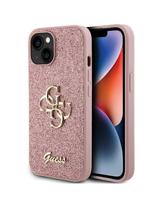 Guess Glitter Script Big 4G hoesje voor iPhone 15 - roze