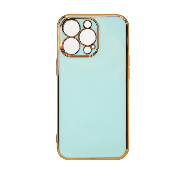 Lighting Color Case voor iPhone 12 Pro Max, gelcover met gouden frame, mint