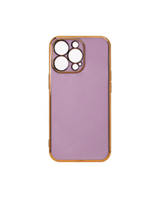 Lighting Color Case voor iPhone 12 Pro Max paarse gelcover met gouden frame