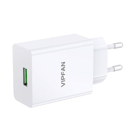 Oplader Vipfan E03, 1x USB, 18W, QC 3.0 + Lightning-kabel (wit)