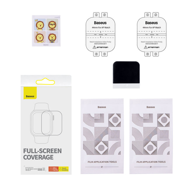 Set van 2x Baseus NanoCrystal beschermfolie voor Apple Watch 7/8 45mm + montagekit - transparant