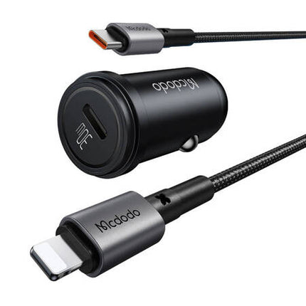 Mcdodo CC-7492 autolader, USB-C, 30W + USB-C naar Lightning-kabel (zwart)