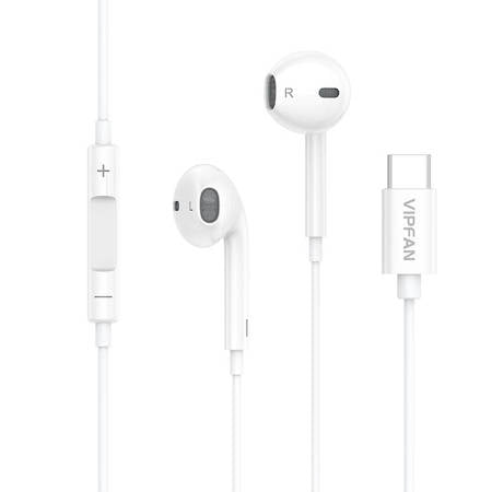 Bedrade in-ear hoofdtelefoon Vipfan M14, USB-C, 1,1 m (wit)