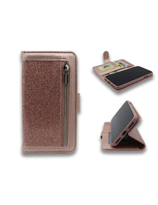 iPhone 11 - HQ Glitter Bookcase met Rits Rosegold