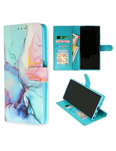 Hoesje Oppo Reno 10/10 Pro - Bookcase Print - Marmer Roze-Blauw