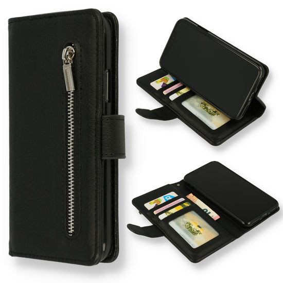 iPhone 15 Plus hoesje met rits wallet case zwart