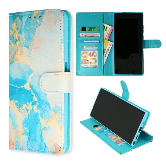 Samsung A20e - Bookcase Print - Marmer Blauw-Roze