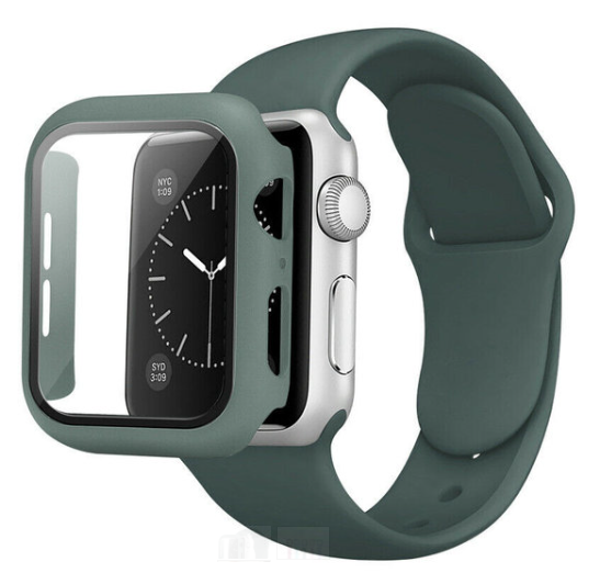 Watch 42 mm - Silicone Strap Band + 360 Case - Groen
