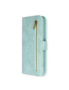 CaseMania - iPhone 14 Plus - Turquoise hoesje Suede Luxe Rits Bookcase