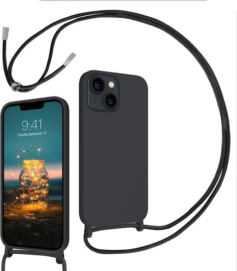 CaseMania iPhone 14 Plus hoesje 2mm Silicone met Koord Zwart