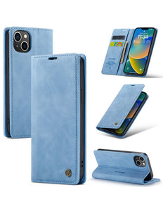 iPhone 14 Plus hoesje met ruimte voor pasjes boekcase licht blauw