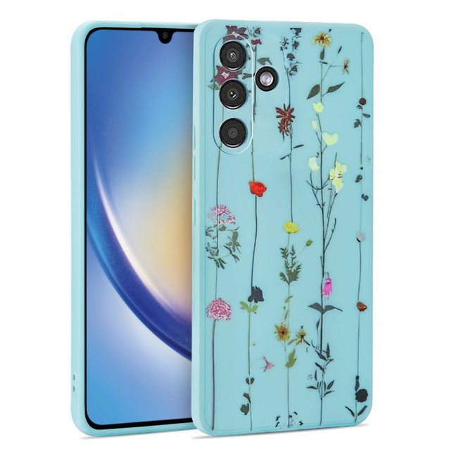 Samsung Galaxy A34 5G hoesje case garden print blauw