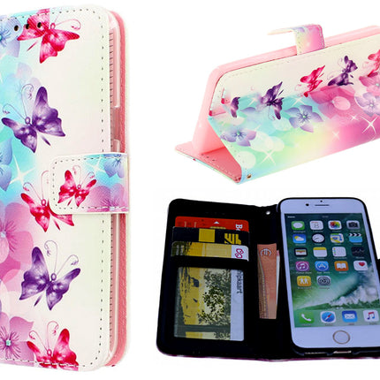iPhone 7 plus / 8 plus hoesje vlinders print mapje- Wallet Case butterflies