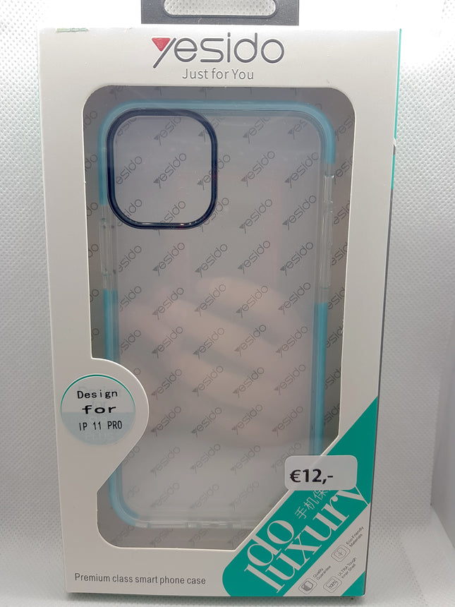 iPhone 11 Pro hoesje achterkant doorzichtig blauw rand antishock case