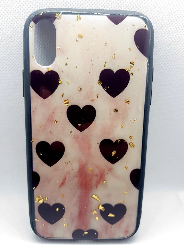 iPhone XR hoesje achterkant hartje print goud glitters fashion case