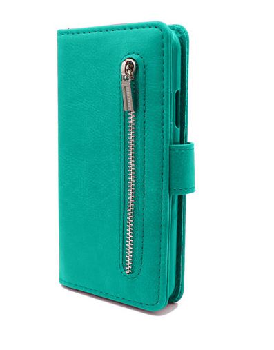 Samsung Galaxy A70 hoesje groen Turquoise met rits portemonnee walletcase