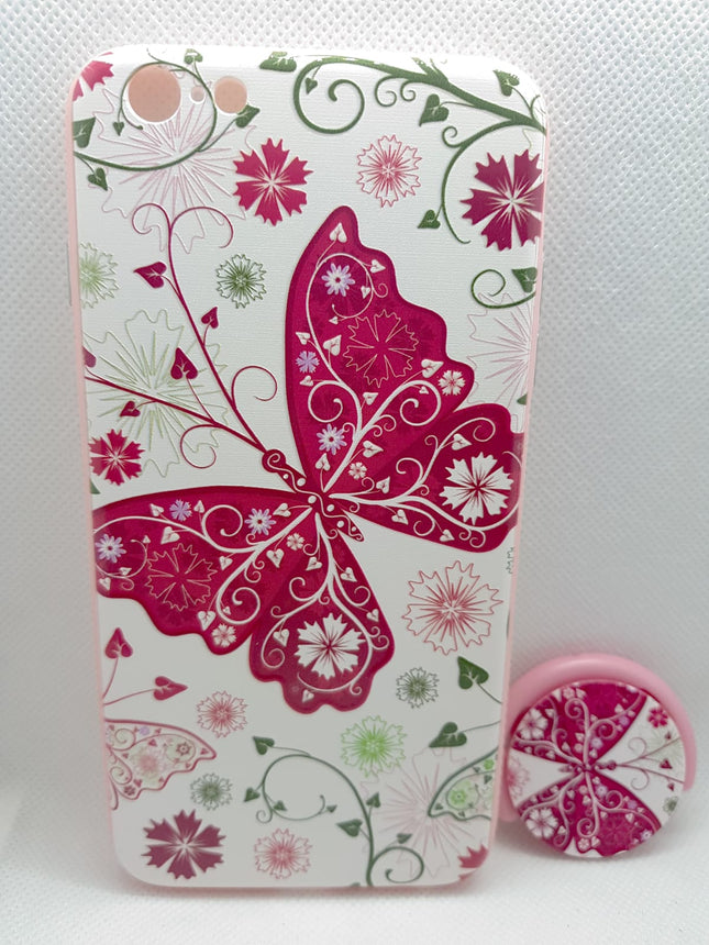 iPhone 6 plus/6s Plus hoesje vlinders print met pophouder socket vinger achterkant backcover case