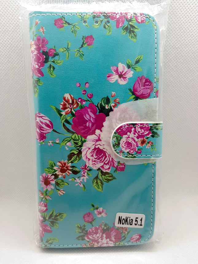 Nokia 5.1 hoesje Bloemen print case mapje- Wallet Case