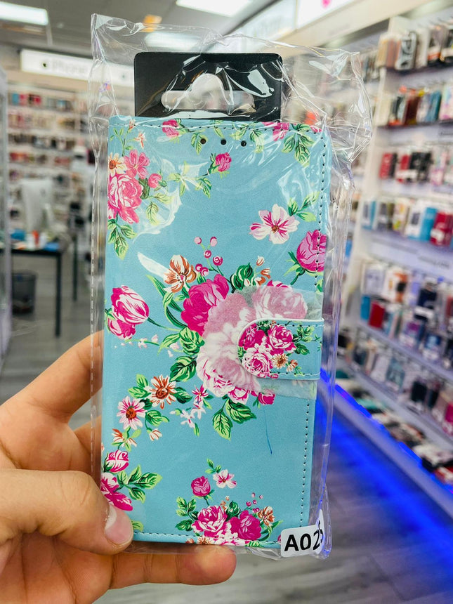 Samsung Galaxy A02S hoesje bloemen print Bookcase Mapje - Wallet Case - zwart