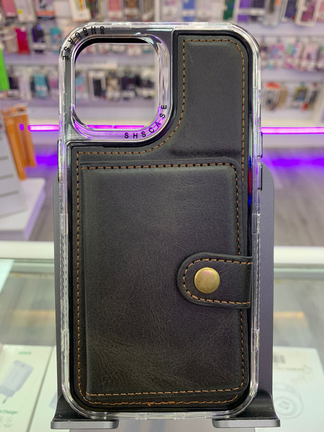 iPhone 12 Pro Max hoesje zwart achterkant met ruimte voor pasjes card holder back case