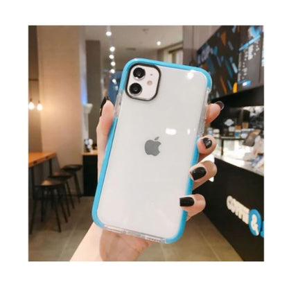iPhone 11 Pro Max hoesje achterkant doorzichtig met blauwe rand backcover case