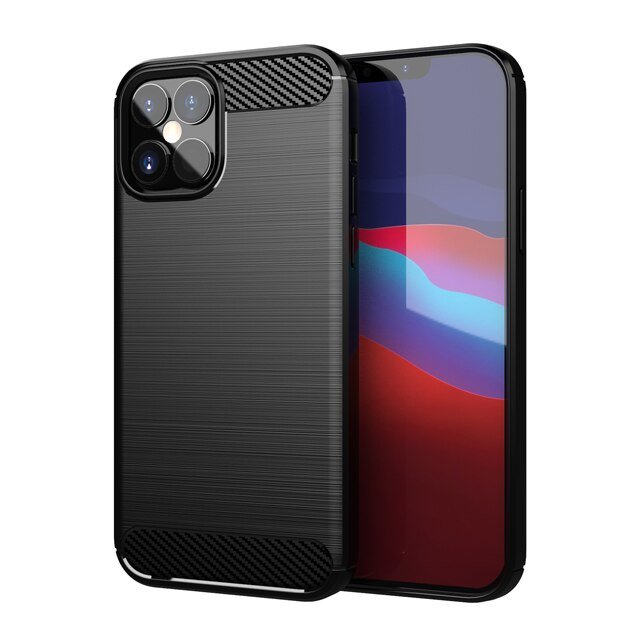 iPhone 12 Pro Max zwart hoesje Carbon Case Flexible Cover TPU Case