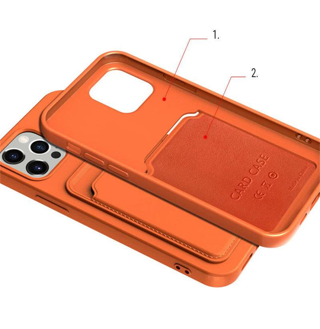 TeleGreen iPhone 13 Oranje Card Case siliconen portemonnee hoesje met kaarthouder documenten