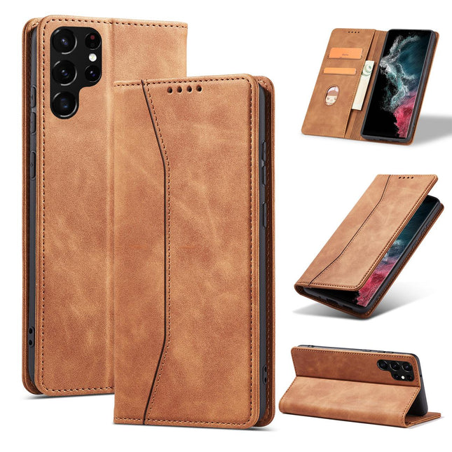 Magnet Fancy Case Hoesje voor Samsung Galaxy S22 Ultra Cover Card Wallet Card Stand Brown